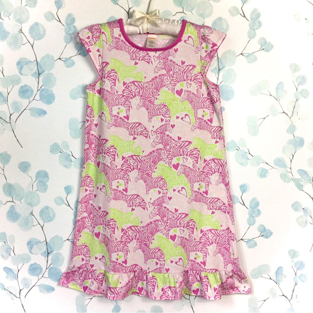 Gymboree Kids Pink Green Zebra Print Nightshirt Short Sleeve Ruffled Pajamas